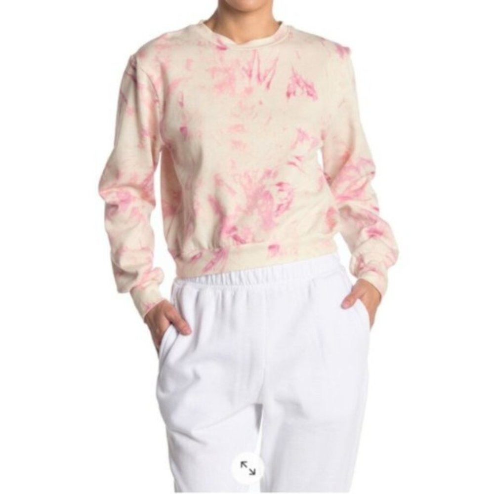 AFRM Fossi Pullover Sweatshirt Crew Neck Fleece Top Cream Blush Tie Dye NWT
